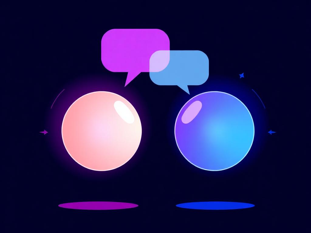 Two glowing orbs facing each other with overlapping speech bubbles